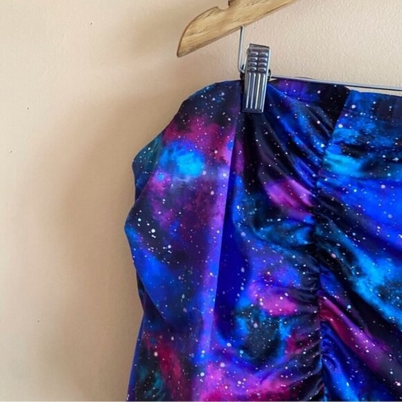 Torrid Swim Bottom Woman 6 Galaxy Mesh High Rise Ruched Detail Purple Blue - Picture 5 of 11